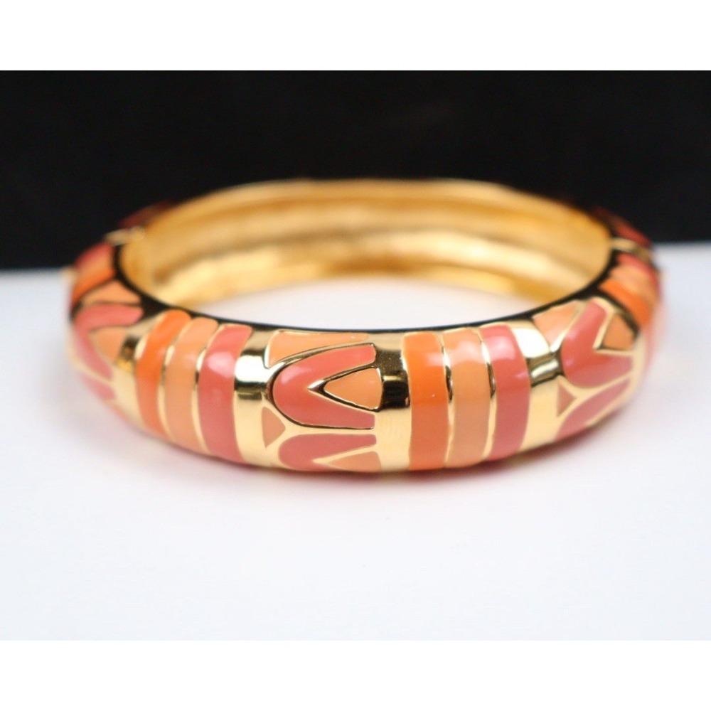 VTG JOAN RIVERS Goldtone Orange Enamel 2 1/2" Hinged Bracelet